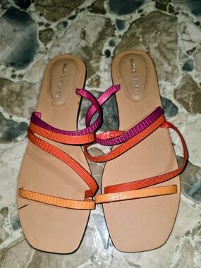 Marc Fisher Multistrap Flat Sandals in Pink, Orange and Red-Orange